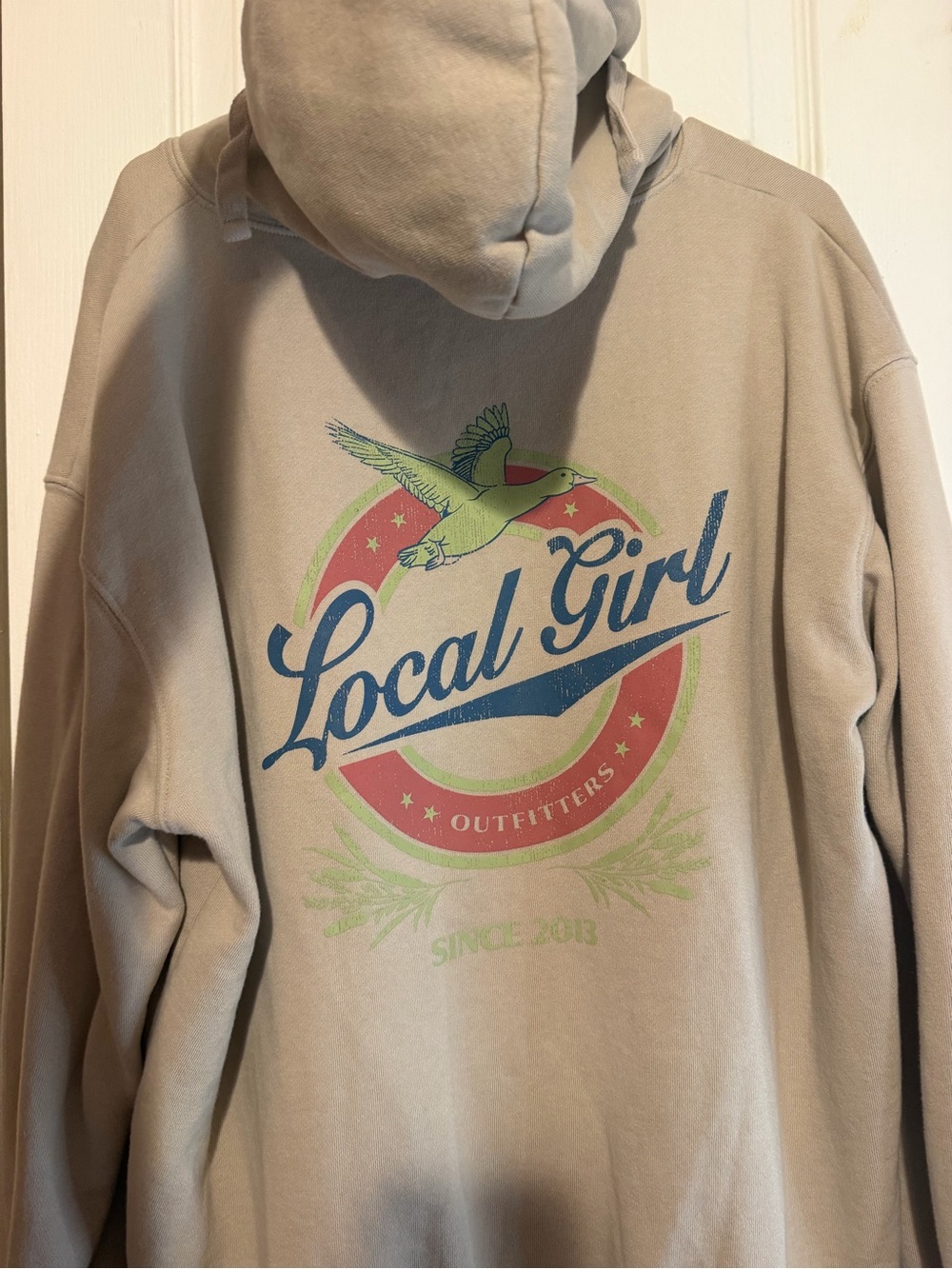 Beige 'Local Girl' Graphic Hoodie Sweatshirt